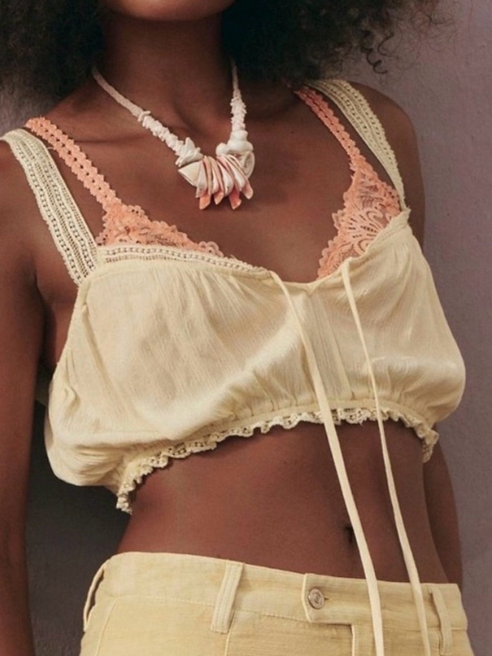 FREE PEOPLE Staying Local Blouson XS Butter Yellow Lace Crop